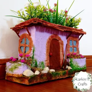 Vaso de plantas artesanal - Cachepot Casinha de Vó - Azul