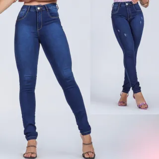 Promoção Calça Jeans Feminina Cintura Alta Empina Bumbum Com Lycra Elastano - Jeans escuro com puído