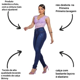 Promoção Calça Jeans Feminina Cintura Alta Empina Bumbum Com Lycra Elastano - Jeans escuro com puído