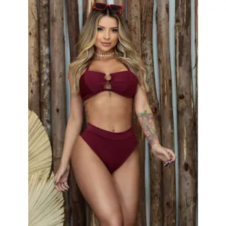 Moda Praia Biquíni Feminino Hot Pants Suplex Cintura Alta - Marinho