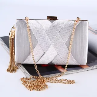 Clutch feminina para festa com alça de corrente SK-6005 - Prata