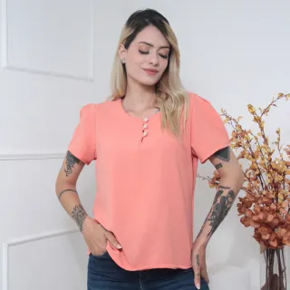 Blusa feminina manga curta com botões na frente - Tecido Duna - Verde musgo