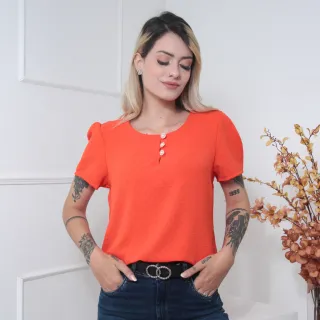 Blusa feminina manga curta com botões na frente - Tecido Duna - Verde musgo