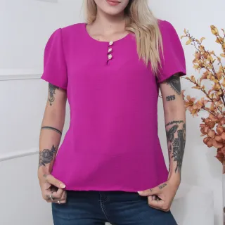 Blusa feminina manga curta com botões na frente - Tecido Duna - Verde musgo