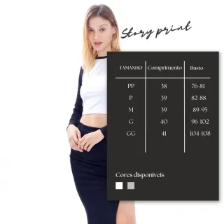 Blusa Cropped Manga Longa Raglan - Moda Feminina - BRANCO/PRETO