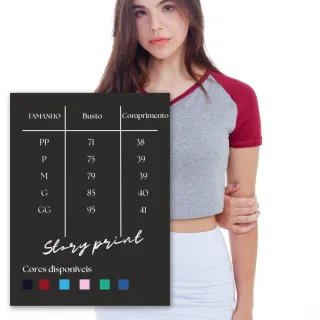 Moda Feminina Camiseta Raglan Cropeed Duas Cores - CINZA MESCLA / AZUL MARINHO