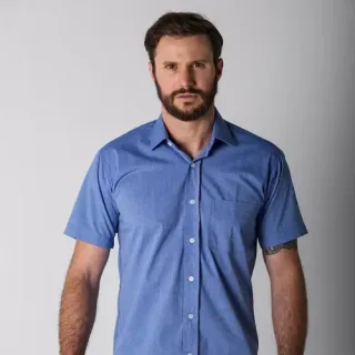 Camisa Azul Jeans Durável - Uniforme Resistente - Curta