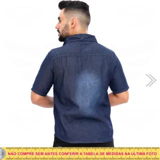 Camisa Manga Curta Jeans Masculina com 2 Bolsos - EWF (Tam P ao G6) - M