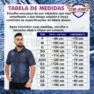 Camisa Manga Curta Jeans Masculina com 2 Bolsos - EWF (Tam P ao G6) - M