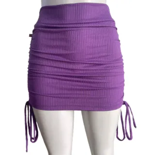 Saia Canelada Feminina Curta com Regulagem Drapeada - Violeta