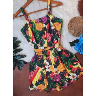 Plus Size feminino Macaquinho LINDO! HIPER MACIO (34 a 56!) - preto estampado