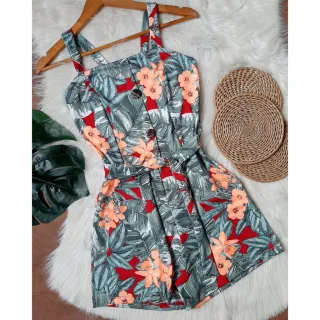 Plus Size feminino Macaquinho LINDO! HIPER MACIO (34 a 56!) - preto estampado