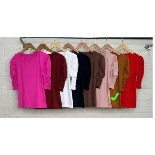 Blusinha Canelada Princesa Bufante Manga Curta Feminina - Cereja