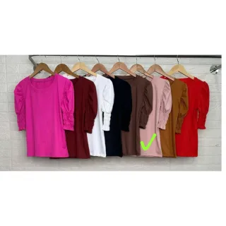 Blusinha Canelada Princesa Bufante Manga Curta Feminina - Cereja