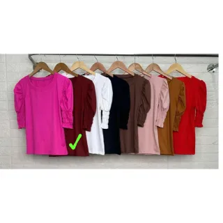 Blusinha Canelada Princesa Bufante Manga Curta Feminina - Cereja