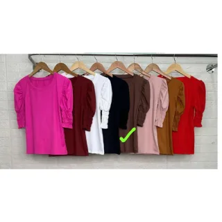 Blusinha Canelada Princesa Bufante Manga Curta Feminina - Cereja