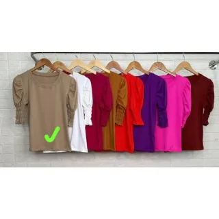 Blusinha Canelada Princesa Bufante Manga Curta Feminina - Cereja