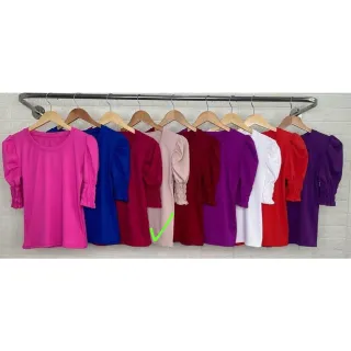 Blusinha Canelada Princesa Bufante Manga Curta Feminina - Cereja