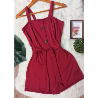 Conjunto feminino Deluxe: macaquinho 34 ao 50, conforto e elegância - Azul-piscina Botão de coco