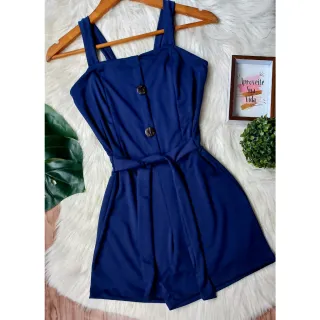 Conjunto feminino Deluxe: macaquinho 34 ao 50, conforto e elegância - Azul-piscina Botão de coco