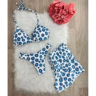 Lançamento 2023: Biquini feminino + Shorts de amarrar - Saida de praia - Laranja listrado