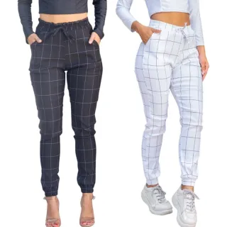 Jogger Feminina Xadrez Bengaline - Calça - Preto Liso
