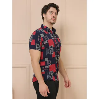 Camisa masculina manga curta botões Slim fit - Raryel - Vermelho