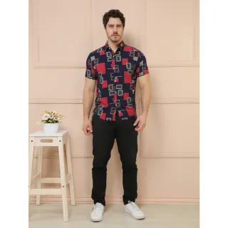 Camisa masculina manga curta botões Slim fit - Raryel - Vermelho