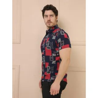 Camisa masculina manga curta botões Slim fit - Raryel - Vermelho
