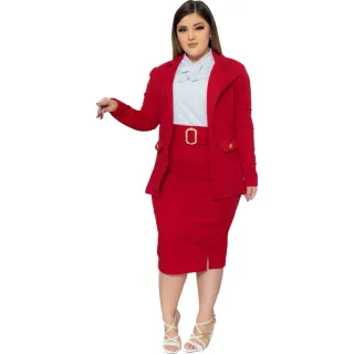 Moda Feminina Modesta Evangélica - Conjunto Blazer Crepe Bolso 2 Peças - Vinho