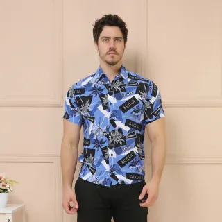 Camisas Estampadas Masculinas Manga Curta Clássica - Azul