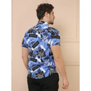 Camisas Estampadas Masculinas Manga Curta Clássica - Azul