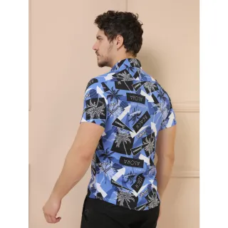 Camisas Estampadas Masculinas Manga Curta Clássica - Azul