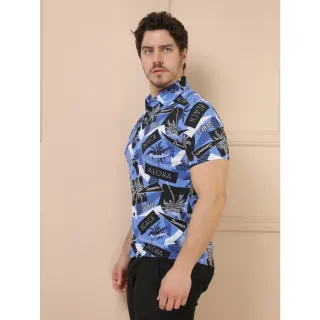 Camisas Estampadas Masculinas Manga Curta Clássica - Azul