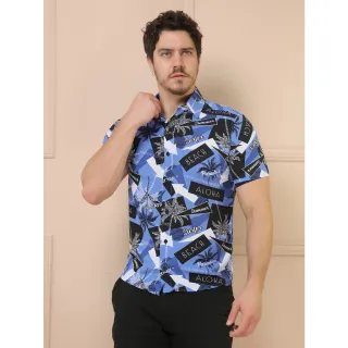 Camisas Estampadas Masculinas Manga Curta Clássica - Azul