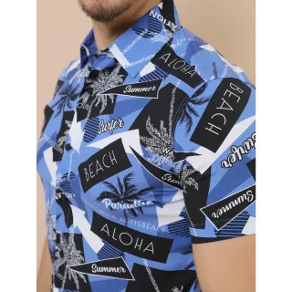 Camisas Estampadas Masculinas Manga Curta Clássica - Azul