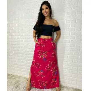 Moda Evangélica - Saia Longa Feminina com Fenda Lateral e Bolso - 28