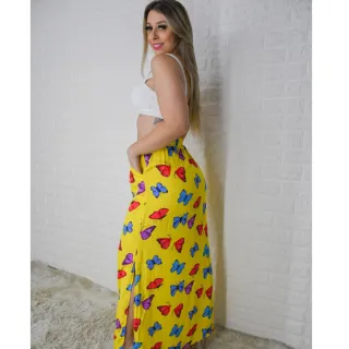 Moda Evangélica - Saia Longa Feminina com Fenda Lateral e Bolso - 28