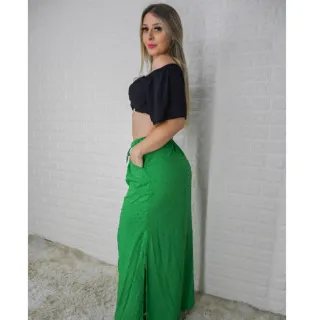 Moda Evangélica - Saia Longa Feminina com Fenda Lateral e Bolso - 49