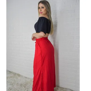 Moda Evangélica - Saia Longa Feminina com Fenda Lateral e Bolso - 49