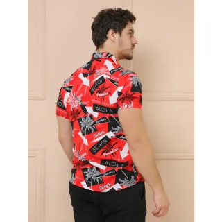 Camisas Estampadas Masculinas Manga Curta - Moda Casual Clássica - Vermelho