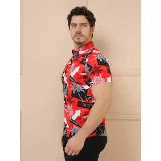 Camisas Estampadas Masculinas Manga Curta - Moda Casual Clássica - Vermelho