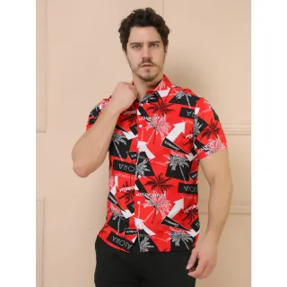 Camisas Estampadas Masculinas Manga Curta - Moda Casual Clássica - Vermelho