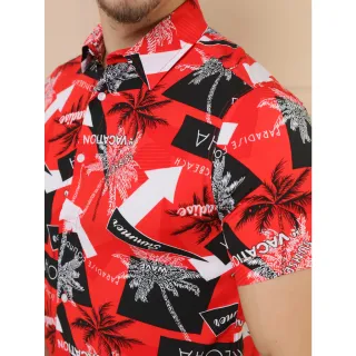 Camisas Estampadas Masculinas Manga Curta - Moda Casual Clássica - Vermelho