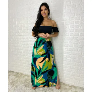 Moda Evangélica - Saia Longa Feminina com Fenda Lateral e Bolso - 49