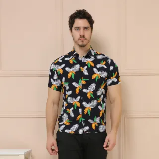 Camisas Estampadas Manga Curta Clássica Masculina - Preto