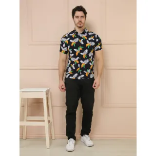 Camisas Estampadas Manga Curta Clássica Masculina - Preto