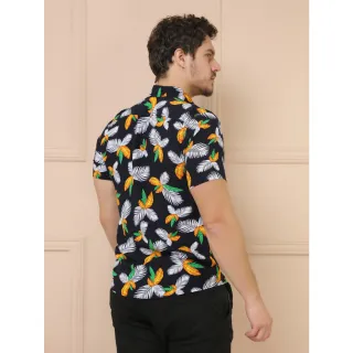 Camisas Estampadas Manga Curta Clássica Masculina - Preto