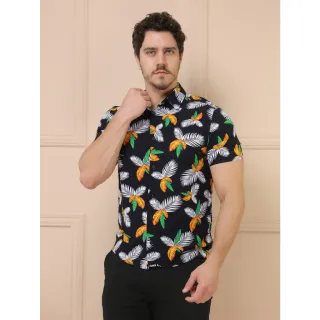 Camisas Estampadas Manga Curta Clássica Masculina - Preto