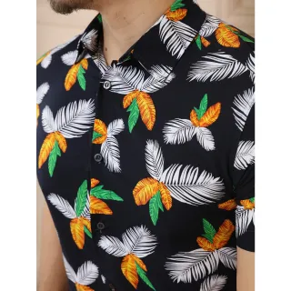 Camisas Estampadas Manga Curta Clássica Masculina - Preto
